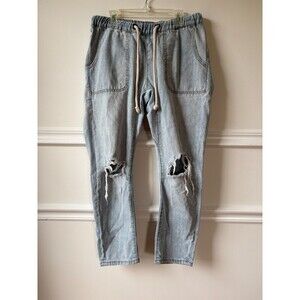 One Teaspoon Shabbies Drawstring Boyfriend Relaxed Light Blue Denim Jeans - XS